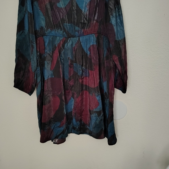 Ava & Viv Sheer Wrap Midi Dress Balloon Long Sleeve Teal Burgundy/Blue Sz 1X NWT - Picture 11 of 15